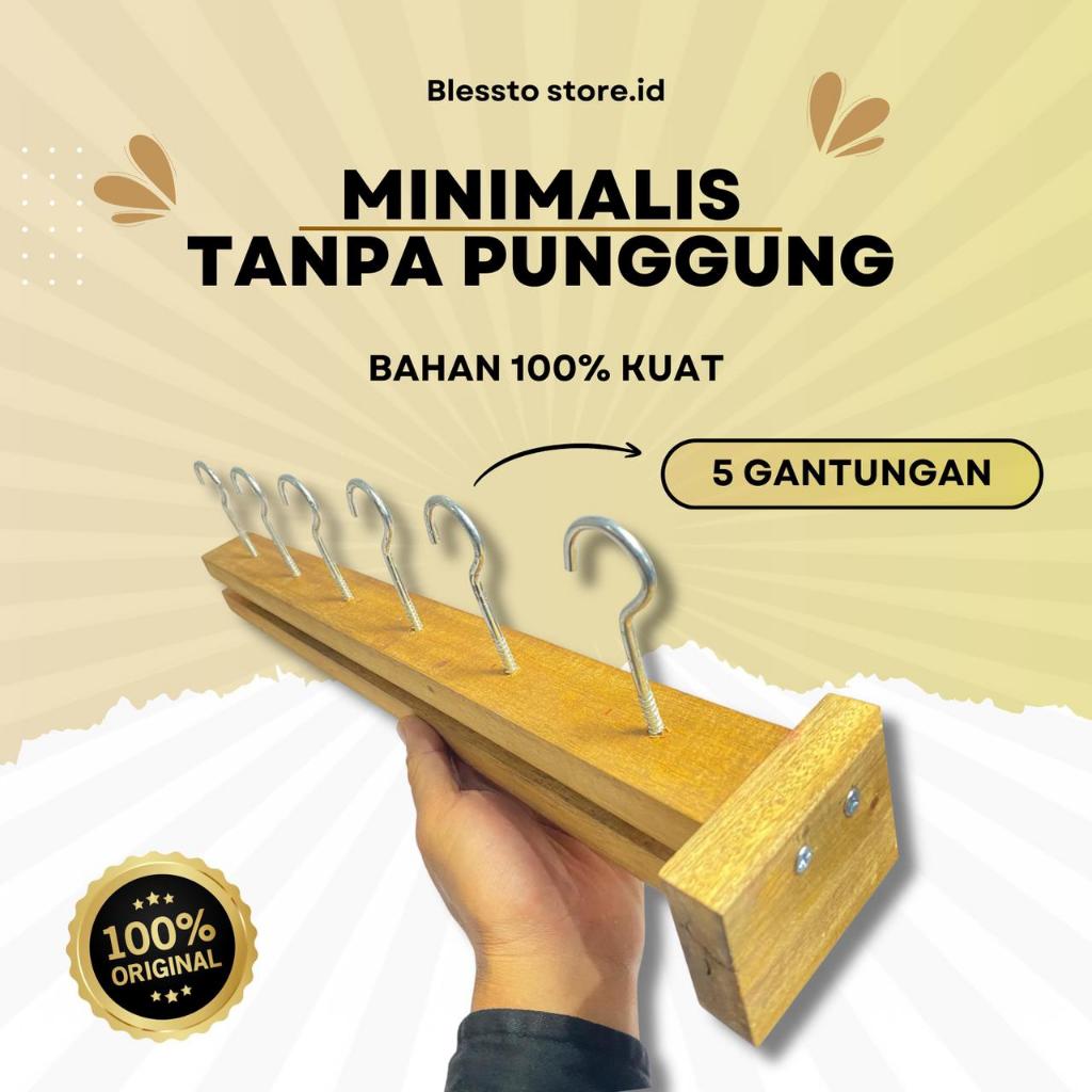 Gantungan Panci Kayu Jati Anti Karat - Rak Panci Tarik Dorong Bawah Dapur