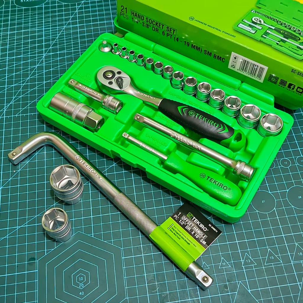 Tekiro  Kunci Shock Sock 24 Pcs Toolkit 1 Set Lengkap + Gagang Sok L 1/2 Inch Handle Sok + Mata Sok 