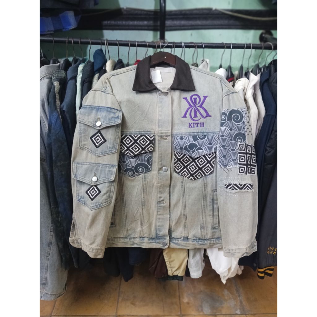JACKET TRUCKER DENIM REWORK CUSTOM PATCH X SASHIKO by Mighty Concept