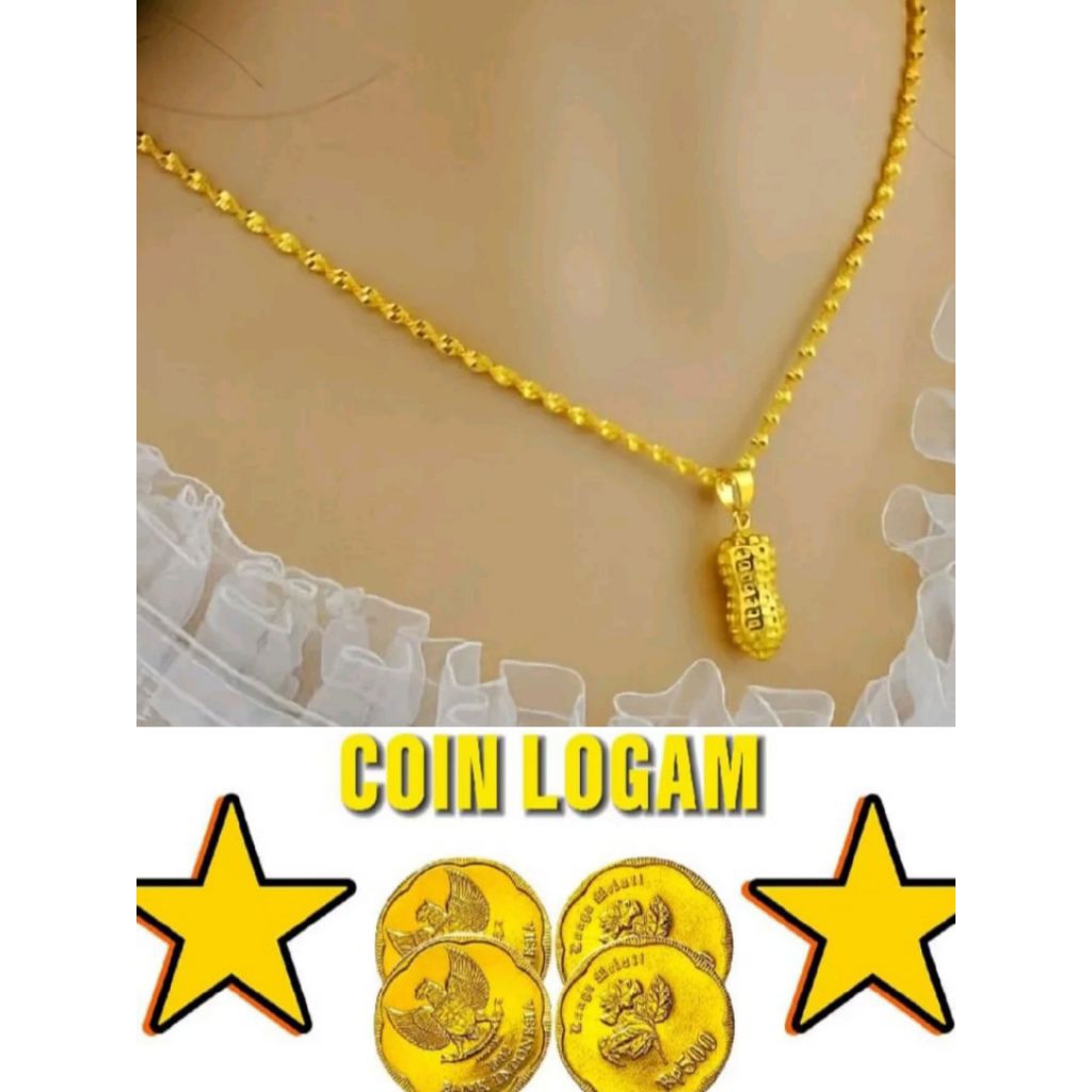 KALUNG KOIN ASLI 1991 KALUNG MELINTIR WARNA EMAS FREE LIONTIN KACANG ANTI LUNTUR