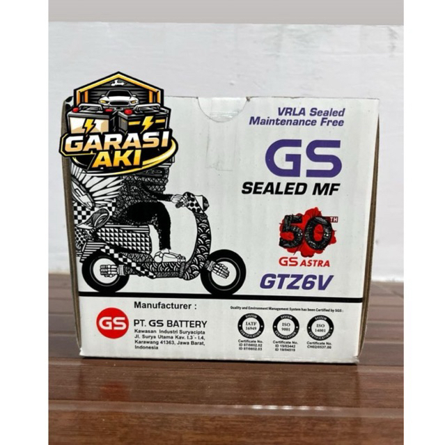AKI ORIGINAL GS ASTRA GTZ6V MOTOR SATRIA FU,VARIO 125-150,PCX AKI KERING 5AH