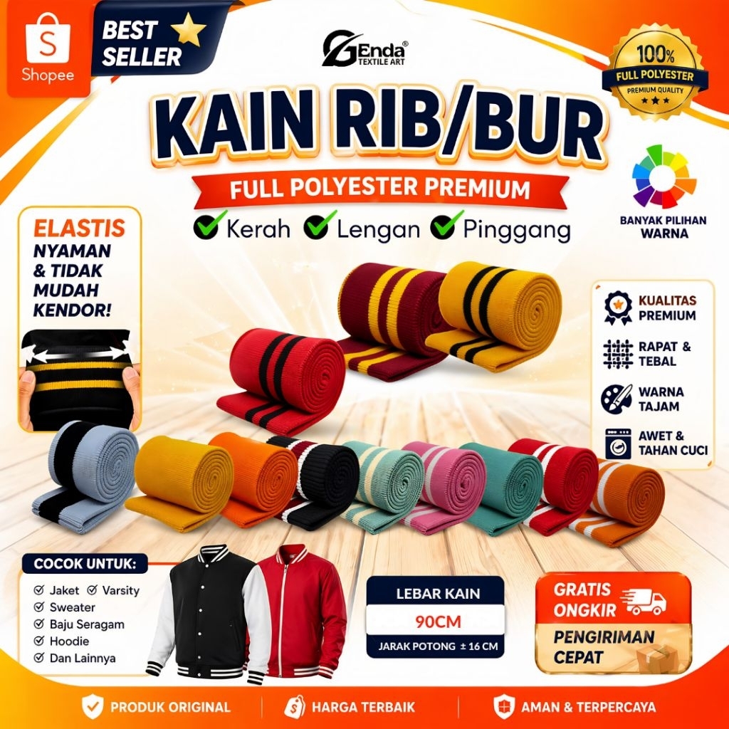 Kain rib/bur polos dan salur untuk jaket celana jogger polyester