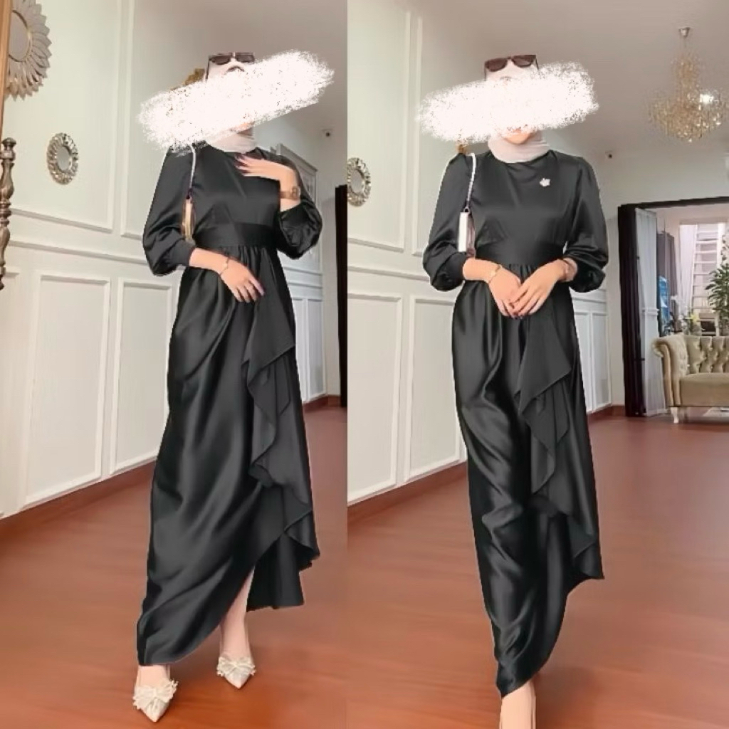 PL Dress Hitam Satin Silk (preloved) Wedding Party Kondangan Fashion Today
