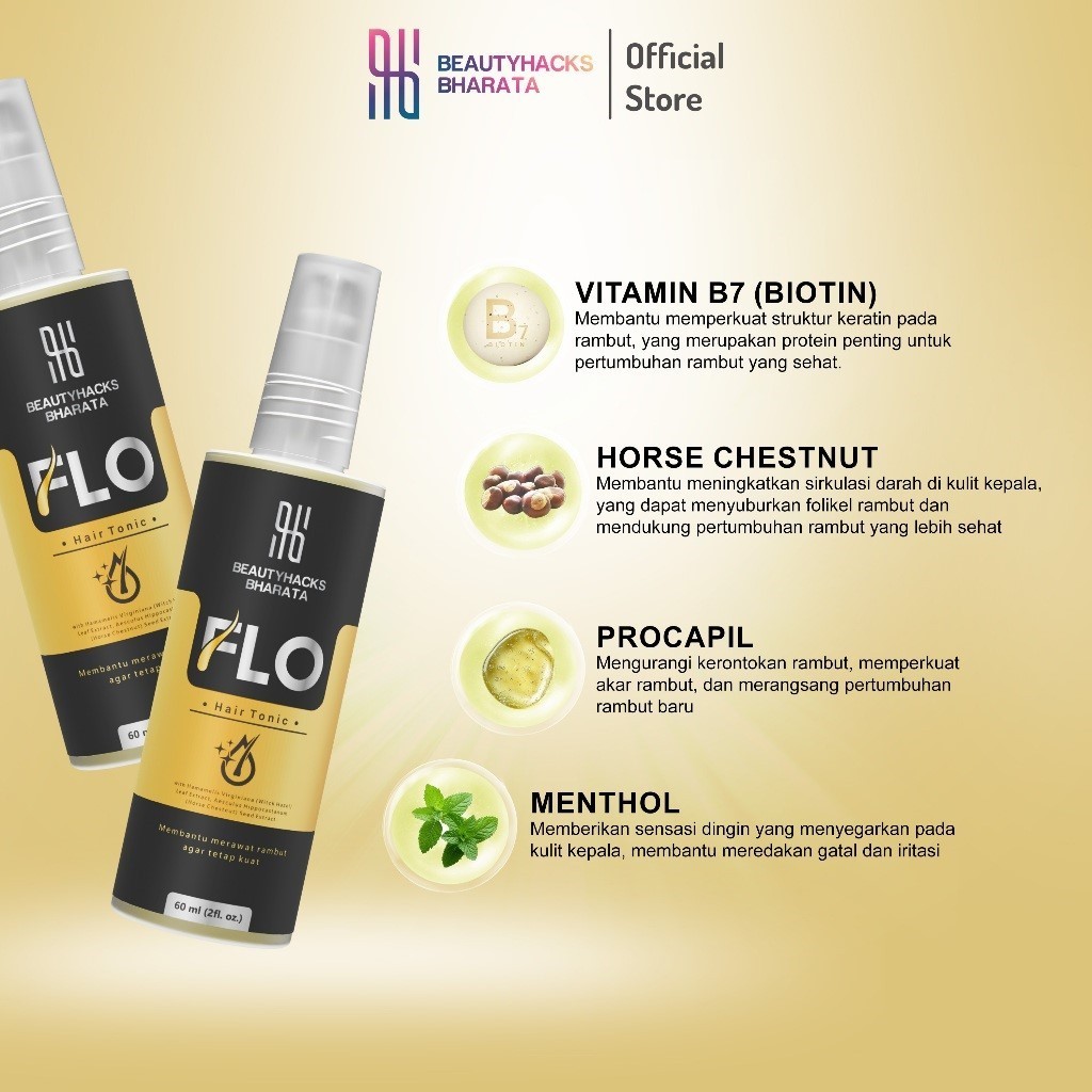 FLO HAIR TONIC (FREE GIFT) Penumbuh Rambut Kebotakan Dini 60ML / Penumbuh Rambut Botak M Cepat / Ser