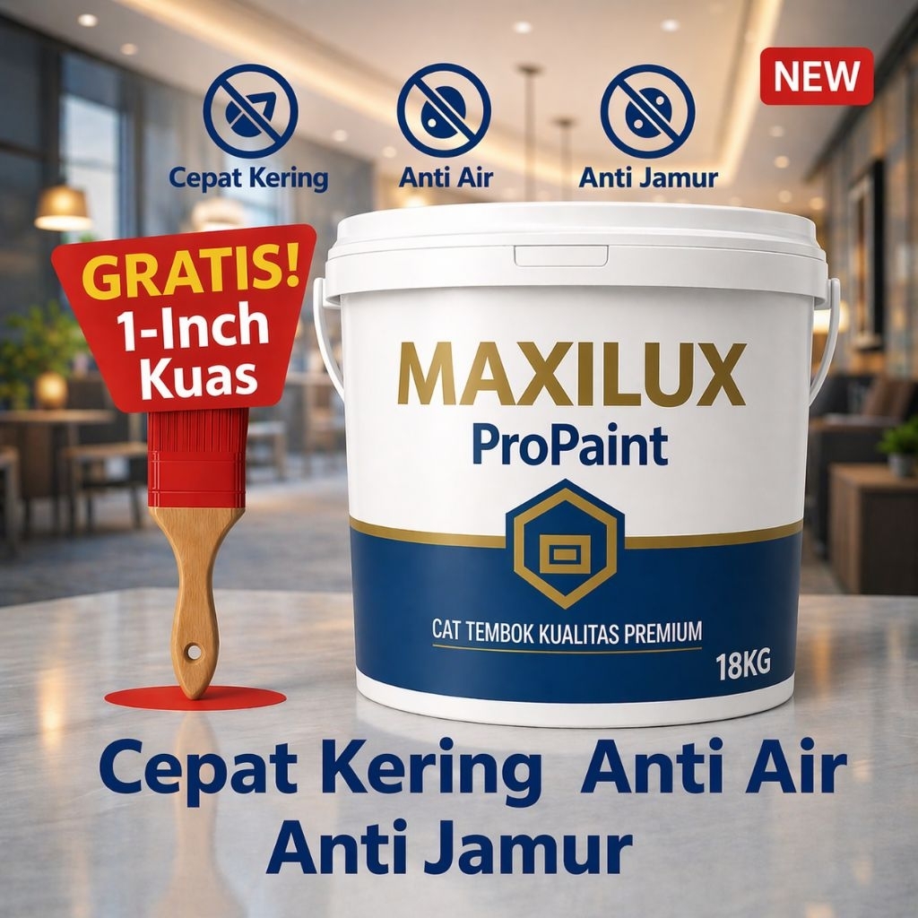 Cat Tembok Maxilux ProPaint 18kg – Cepat Kering, Anti Air, Anti Jamur + Gratis Kuas 1 Inch
