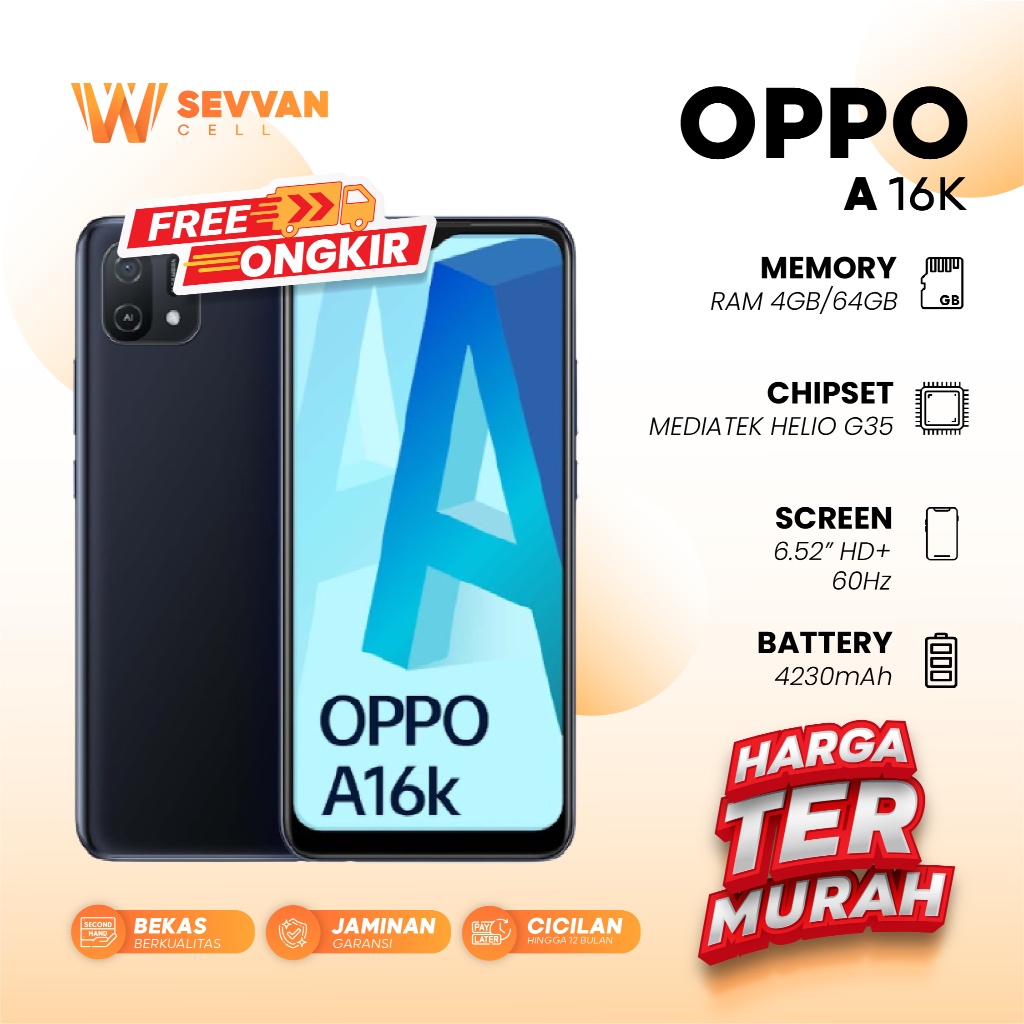 Handphone Oppo A16k Ram 4 64GB