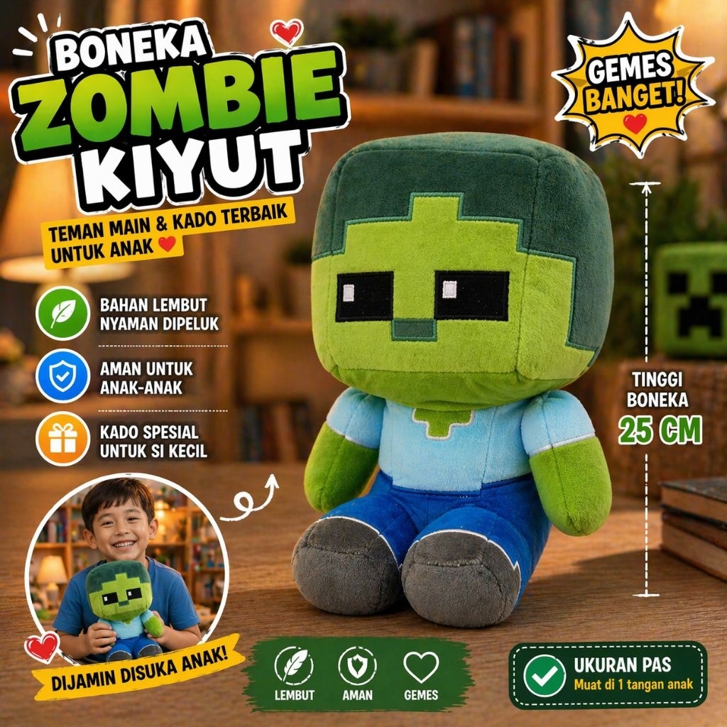 Boneka Karakter Game Spider Creeper Ghast Enderman Zombie Skeleton Boneka Plush Minecraft.