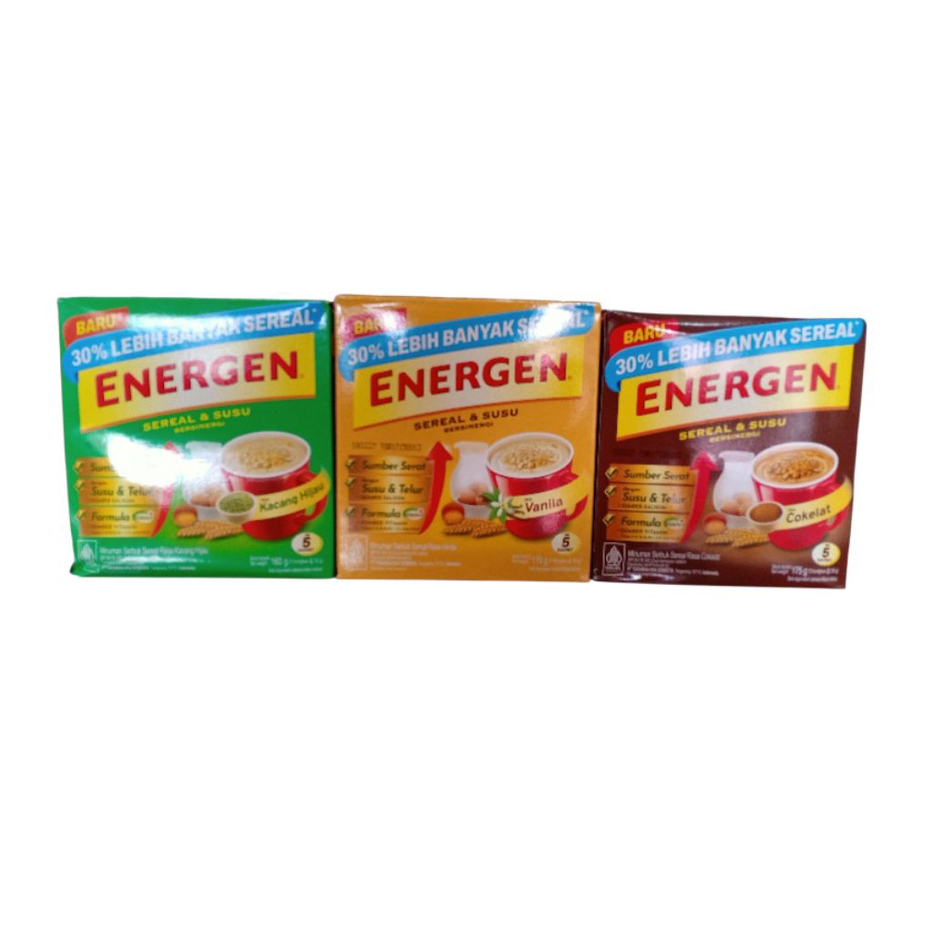 Energen Sereal & Susu Isi 5x 29g Box Rasa Cokelat,Vanilla & Kacang Hijau