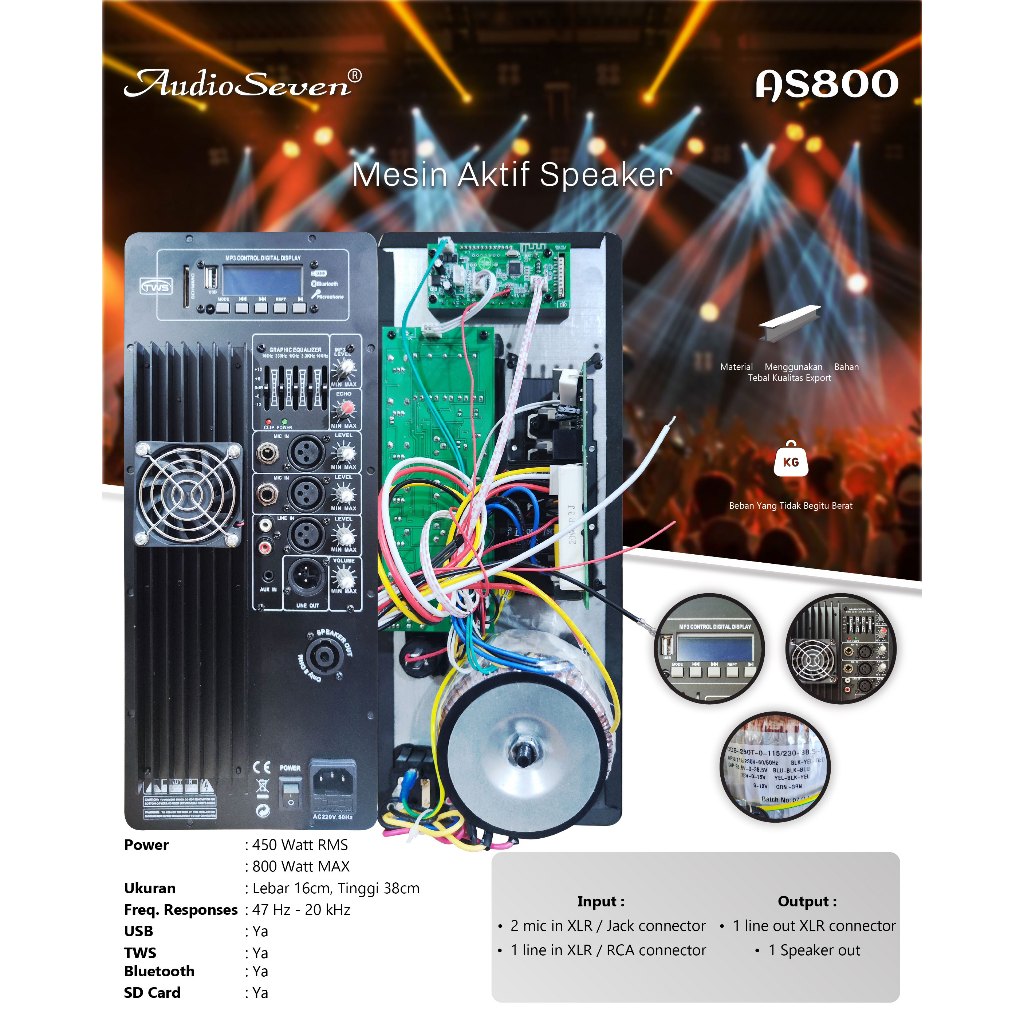 Mesin Speaker Aktif AS 800 Power Kit 16 x 38cm Audio Seven Original