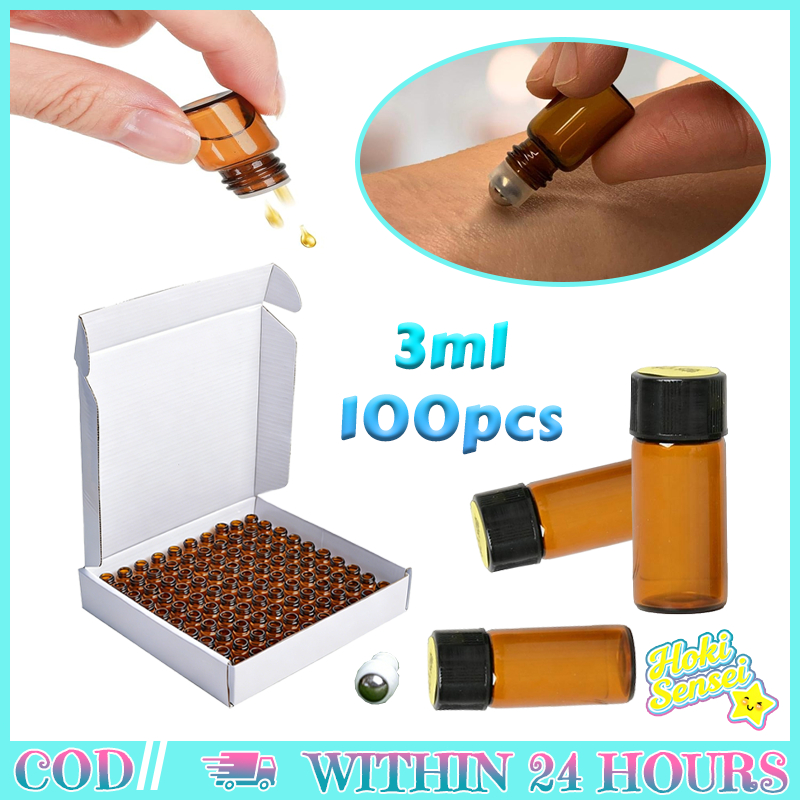Botol Kaca Amber Minyak Esensial 100pcs 3ml Anti Bocor Tutup Botol Kaca Kecil Higienis Premium