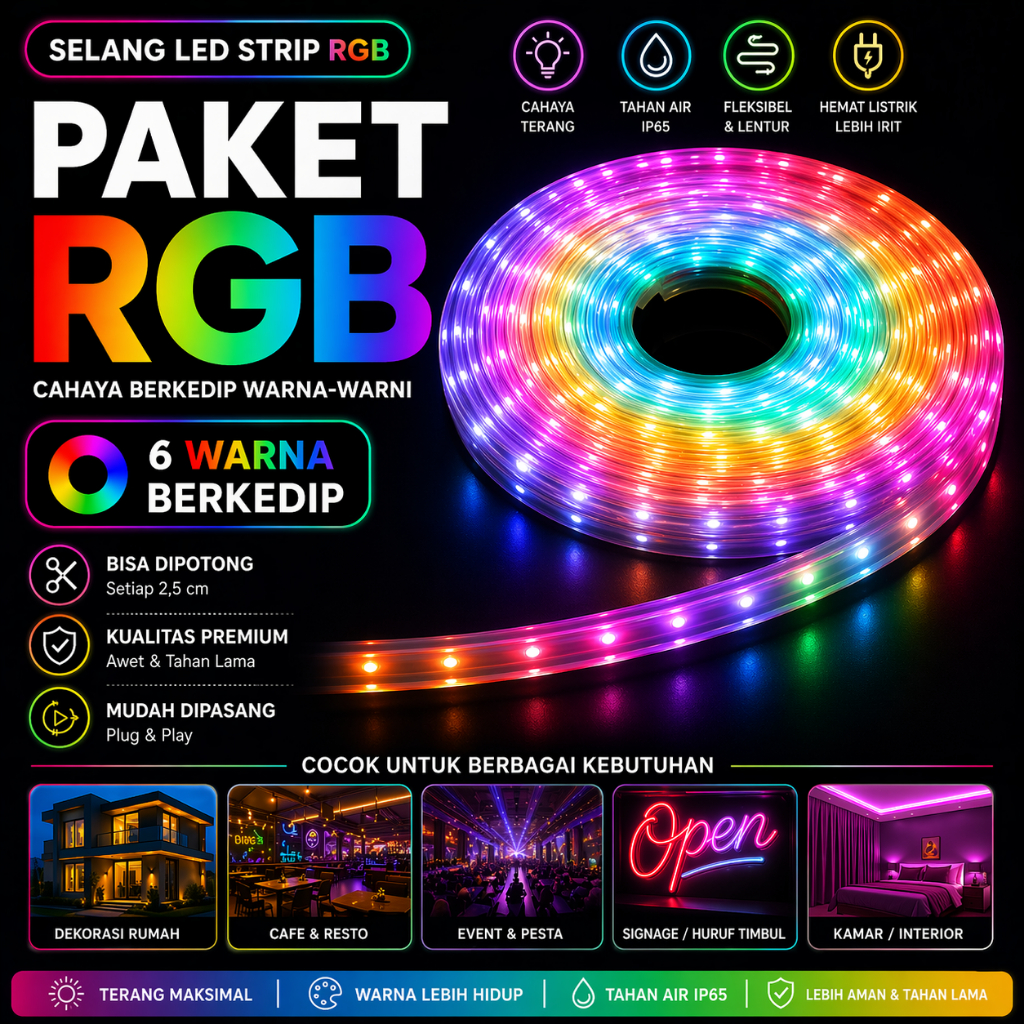 Fun Minishop Selang RGB Outdoor Lampu LED 220v Lampu LED  Selang Outdor WarnaWarni RGB Eksterior