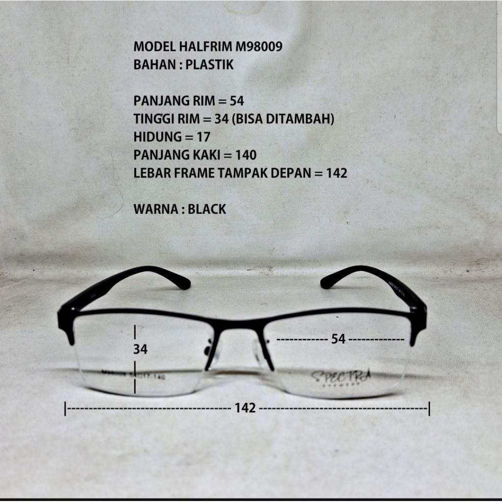 FRAME KACAMATA HALF RIM M98009 ELEGAN PRIA WANITA MUKA SEDANG BESAR