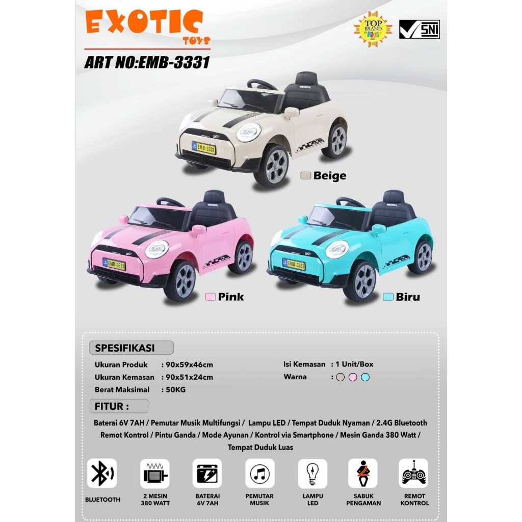 (BATAM) Mobil Aki Anak EXOTIC MINI COOPER Mainan Mobil Aki