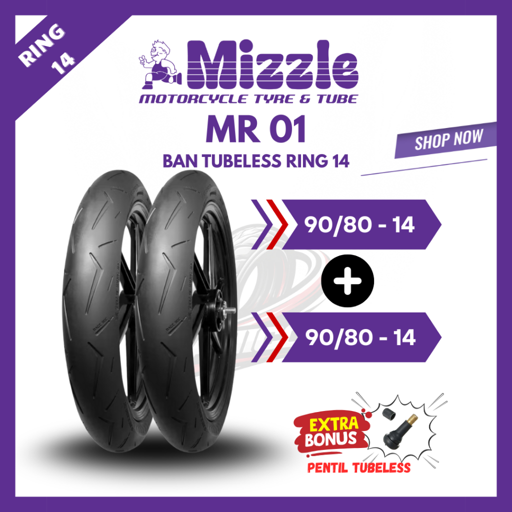 [PAKET SEPASANG] 2 BAN 90/80-14 MIZZLE MR01 MR 01 BAN MOTOR TUBELESS COD READY ORIGINAL TERBARU BAN 