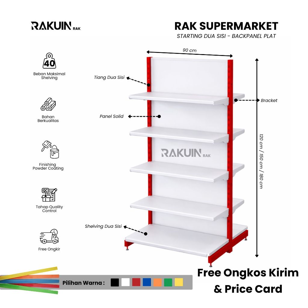 Rak Minimarket Dua Sisi Pembuka Plat Solid / Gondola Double Starting Backpanel Plat / Untuk Display 