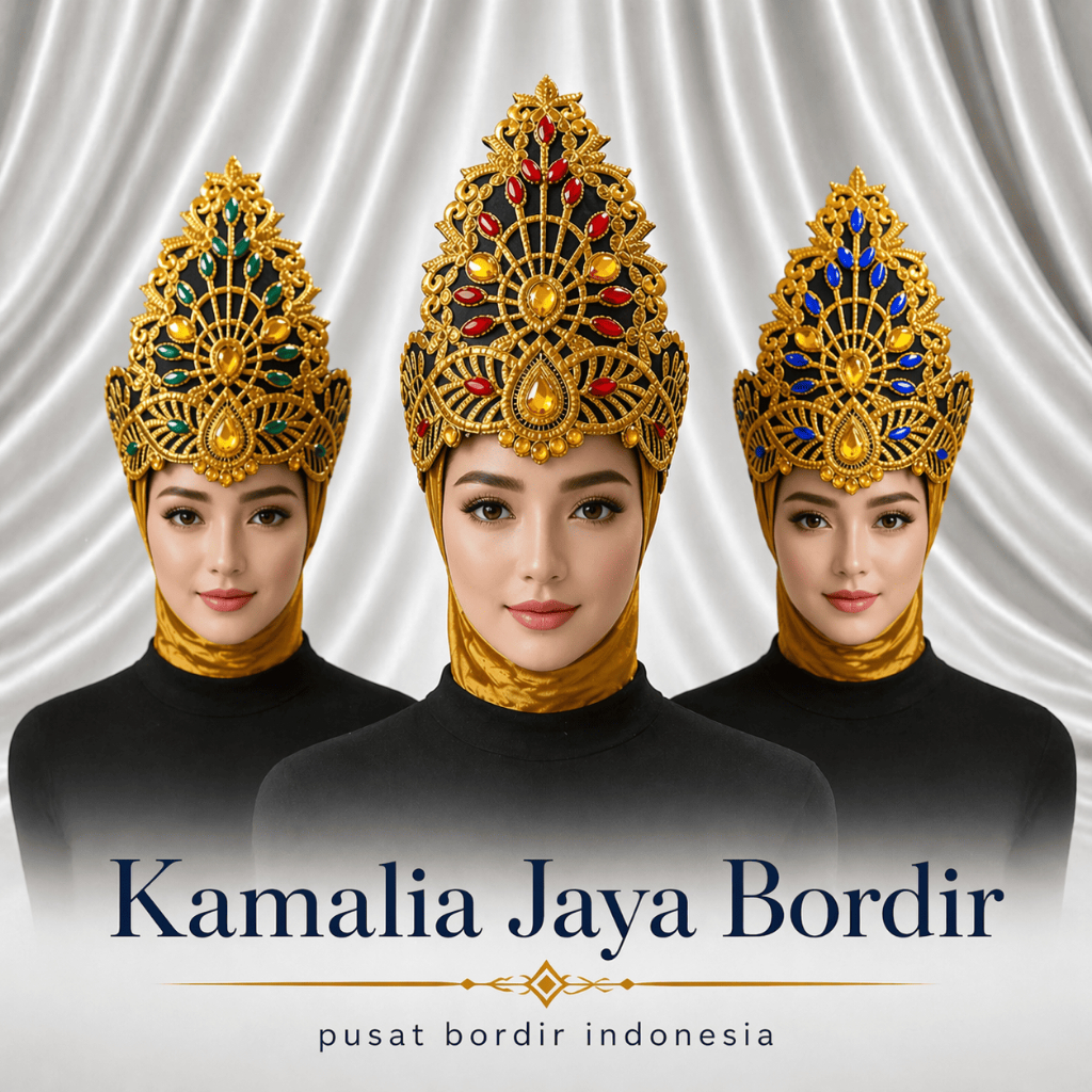 Siger Mahkota Tari Motif Daun Kecil Renda Bordir Aksesoris Pesta Tari Dan Karnaval