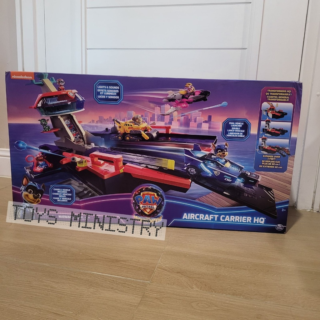 Paw Patrol: The Mighty Movie Aircraft Carrier HQ Chase Action Figure and Mighty Pups Cruiser Playset
