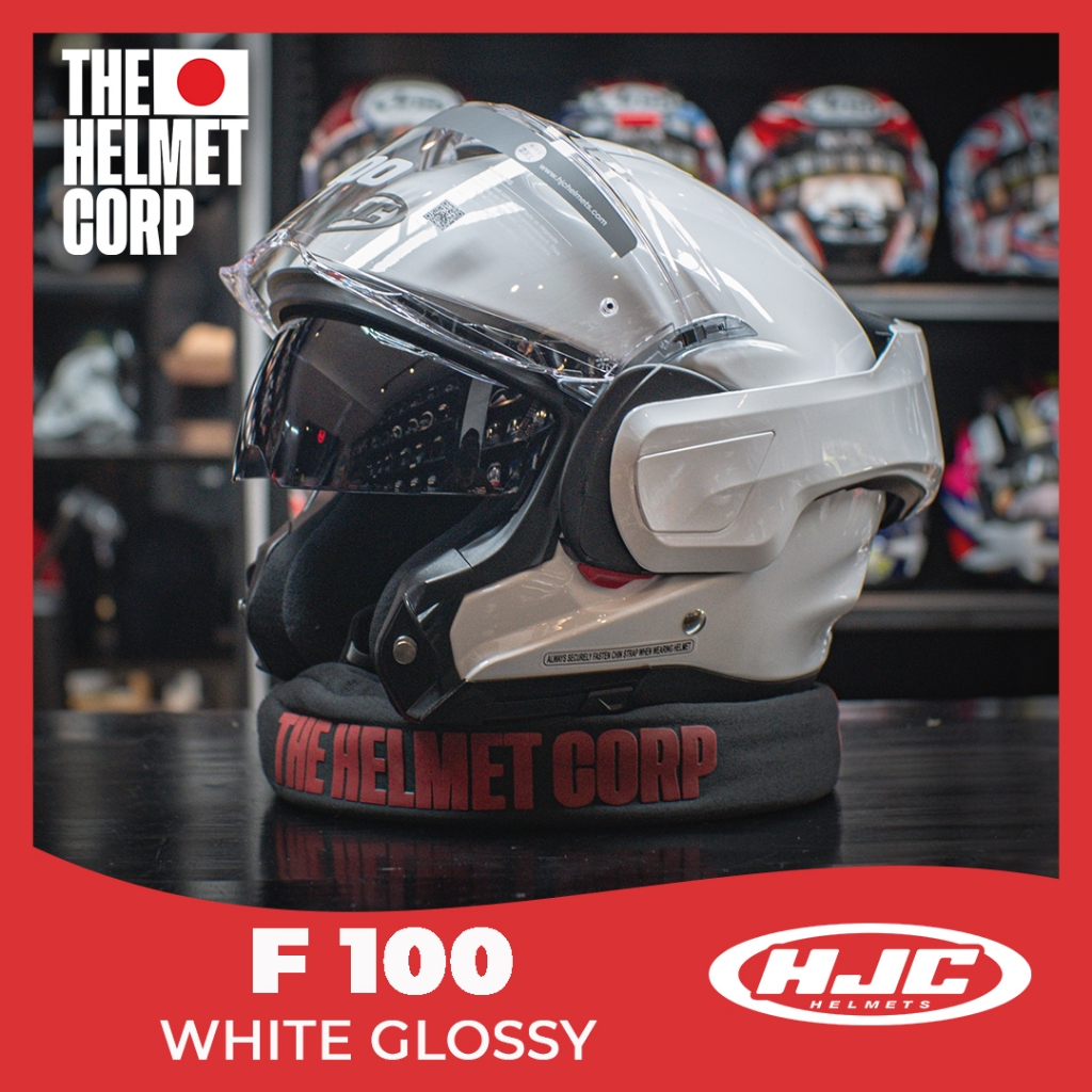 HELM HJC F100 WHITE GLOSSY MODULAR FLIP BACK HELMET TOURING DOUBLE VISOR