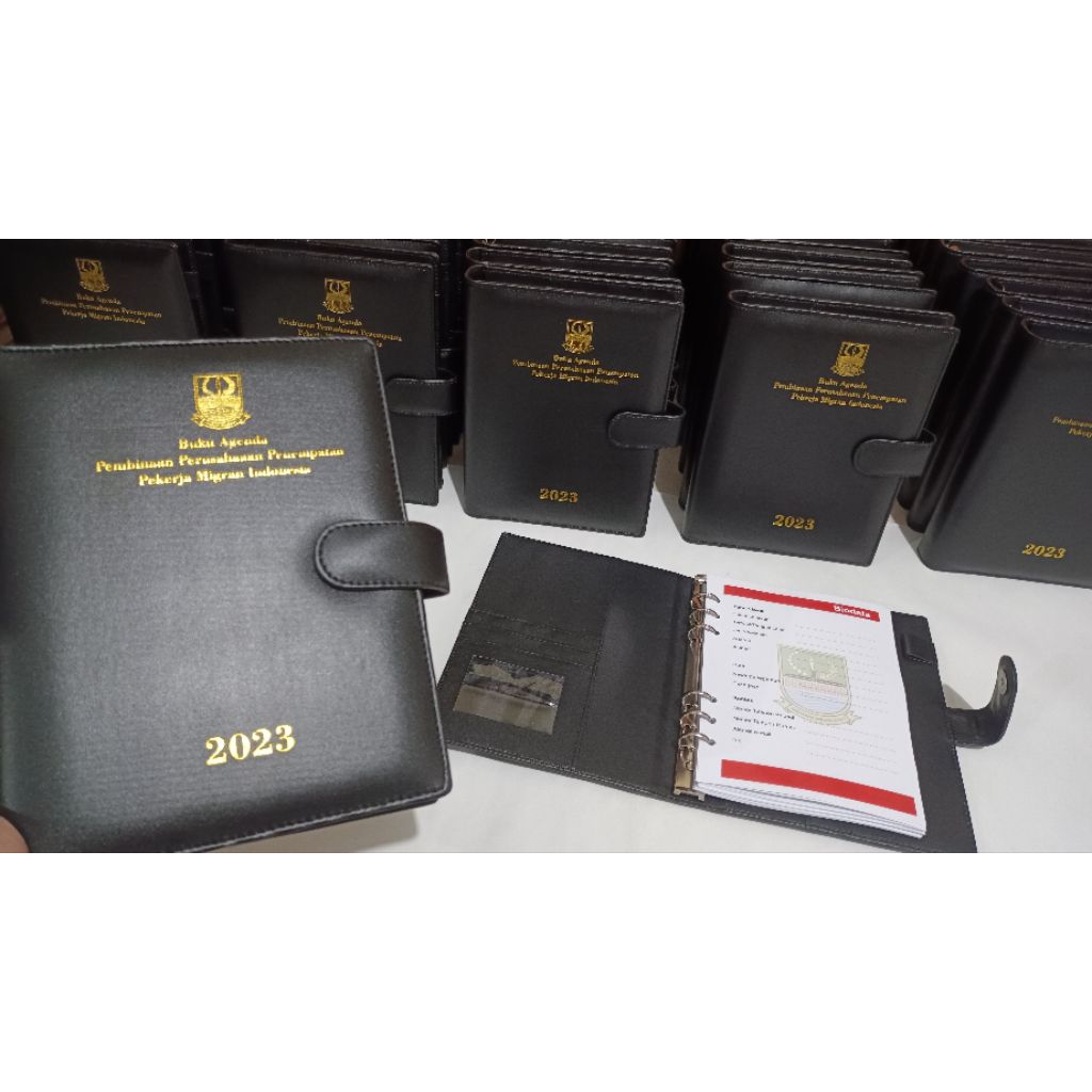 buku agenda kerja kulit binder custom logo murah ring 6