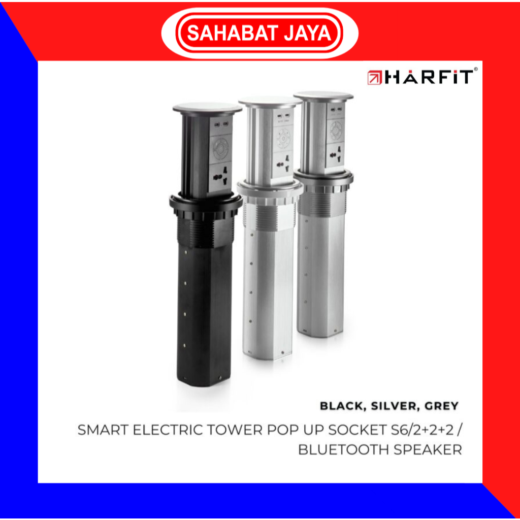 Harfit Stop Kontak Tanam Meja Smart Electric Tower Pop Up Socket+Bluetooth Speaker+USB