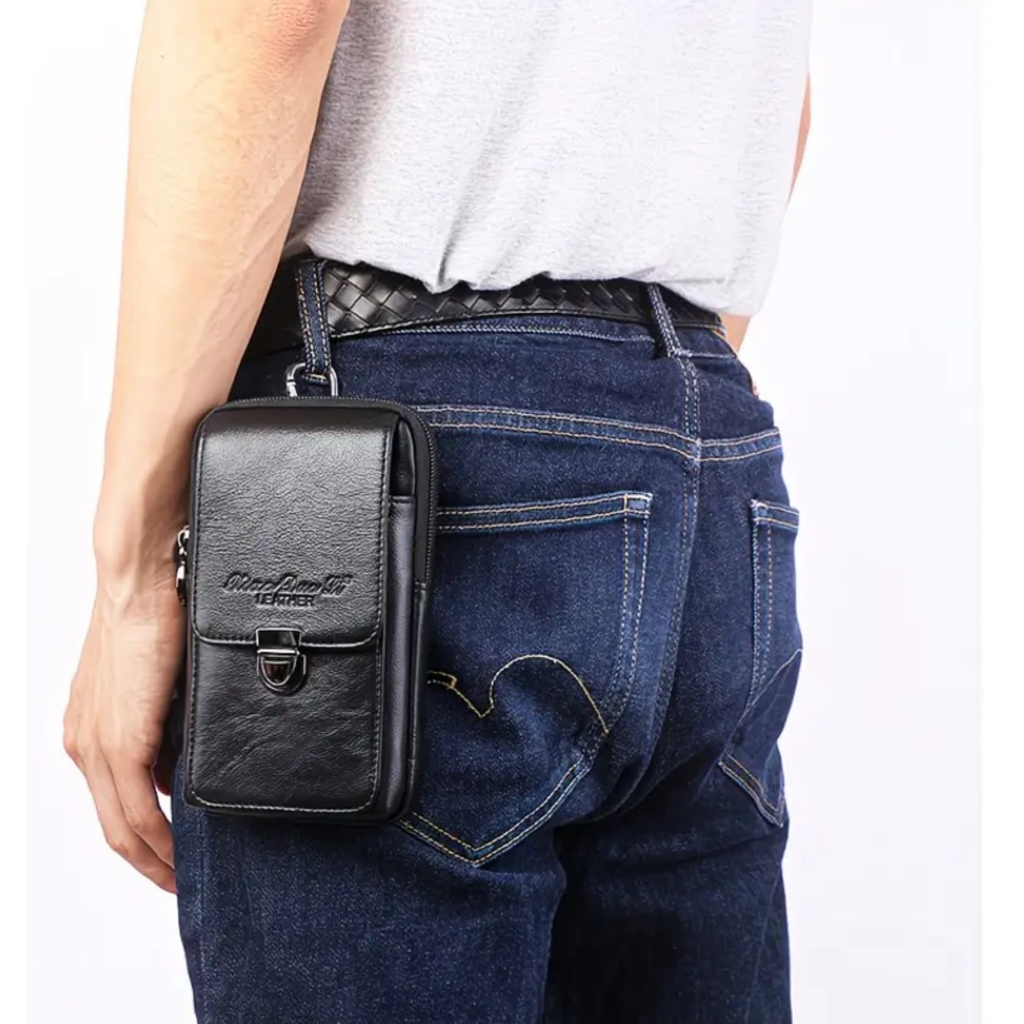 Dompet Hp Pinggang Kulit Import Hitam Pria Sarung Hp