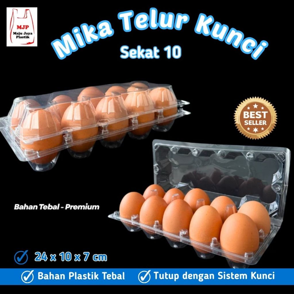 Tray Mika Telur Isi 10 • Tutup Pengunci • Tebal & Bening – Wadah Telur Ayam / Bebek / Asin