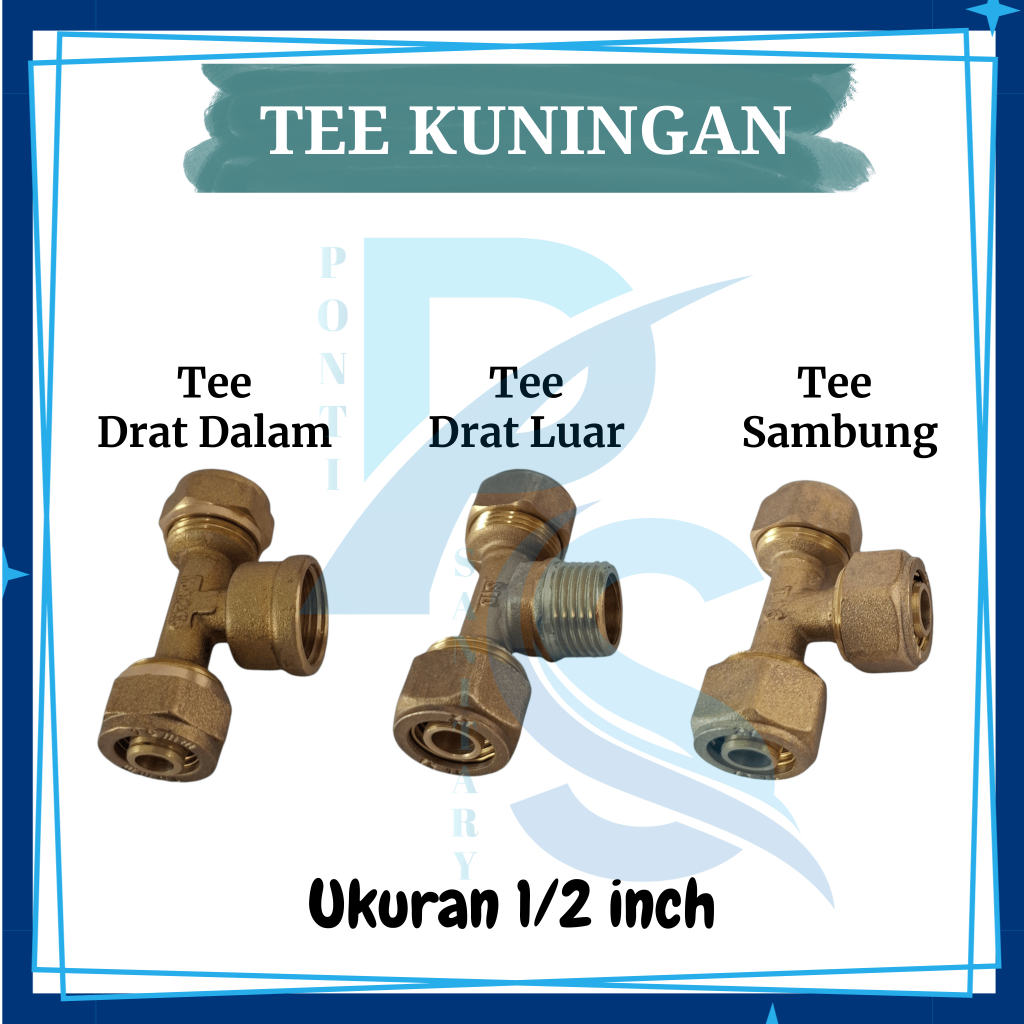 Tee Sambungan T Drat Sambung Luar Dalam 1/2" Kuningan