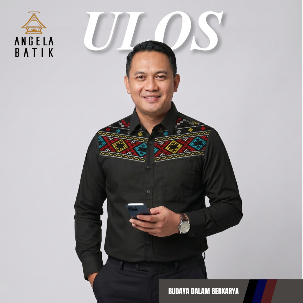 Angela Batik Batak | Kemeja Pria Lengan Panjang Motif Ulos Sadum SD24 | Batik Pria Motif Ulos Sadum 