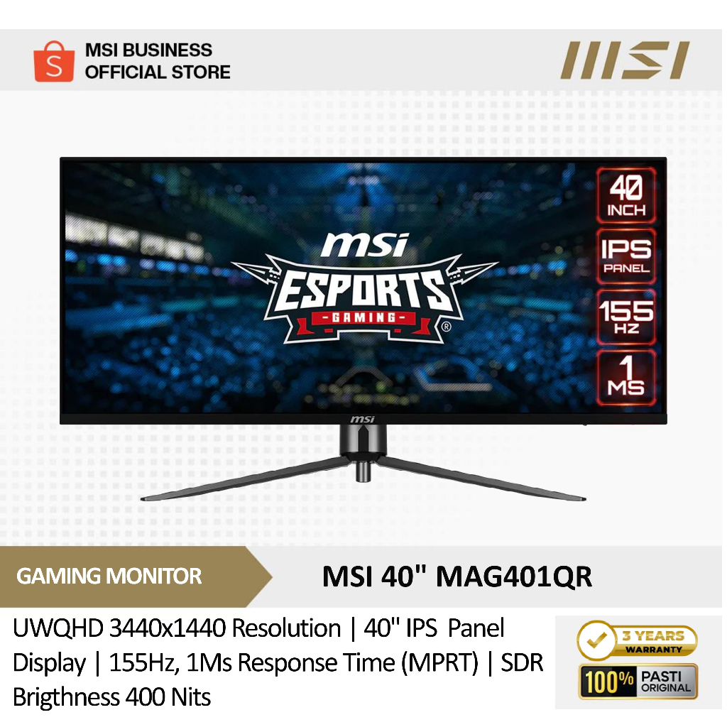 MSI GAMING MONITOR 40 INCH MAG 401QR / MAG401QR ULTRAWIDE IPS UWQHD 1440P 1MS 155HZ HDR 400 3Y