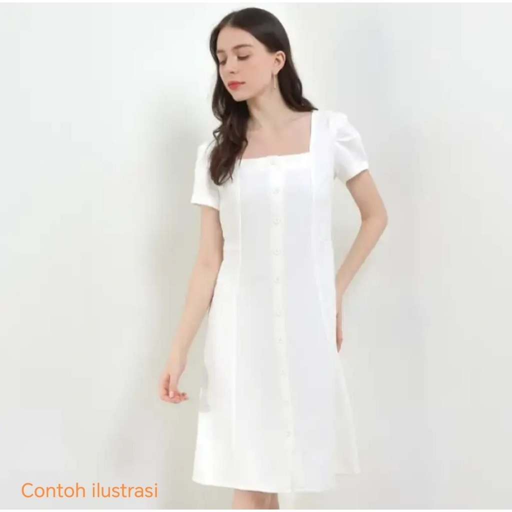 Dress Putih Bw Square Neck Satin Tebal Branded Premium