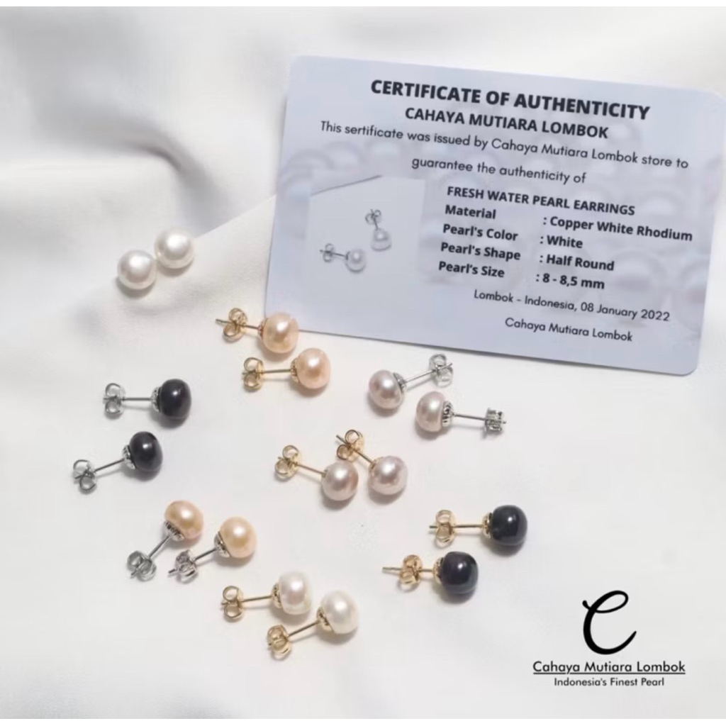 Anting Mutiara Lombok Asli Bersertifikat | Giwang Persit |Giwang Tusuk Mutiara Air Tawar Asli 2204