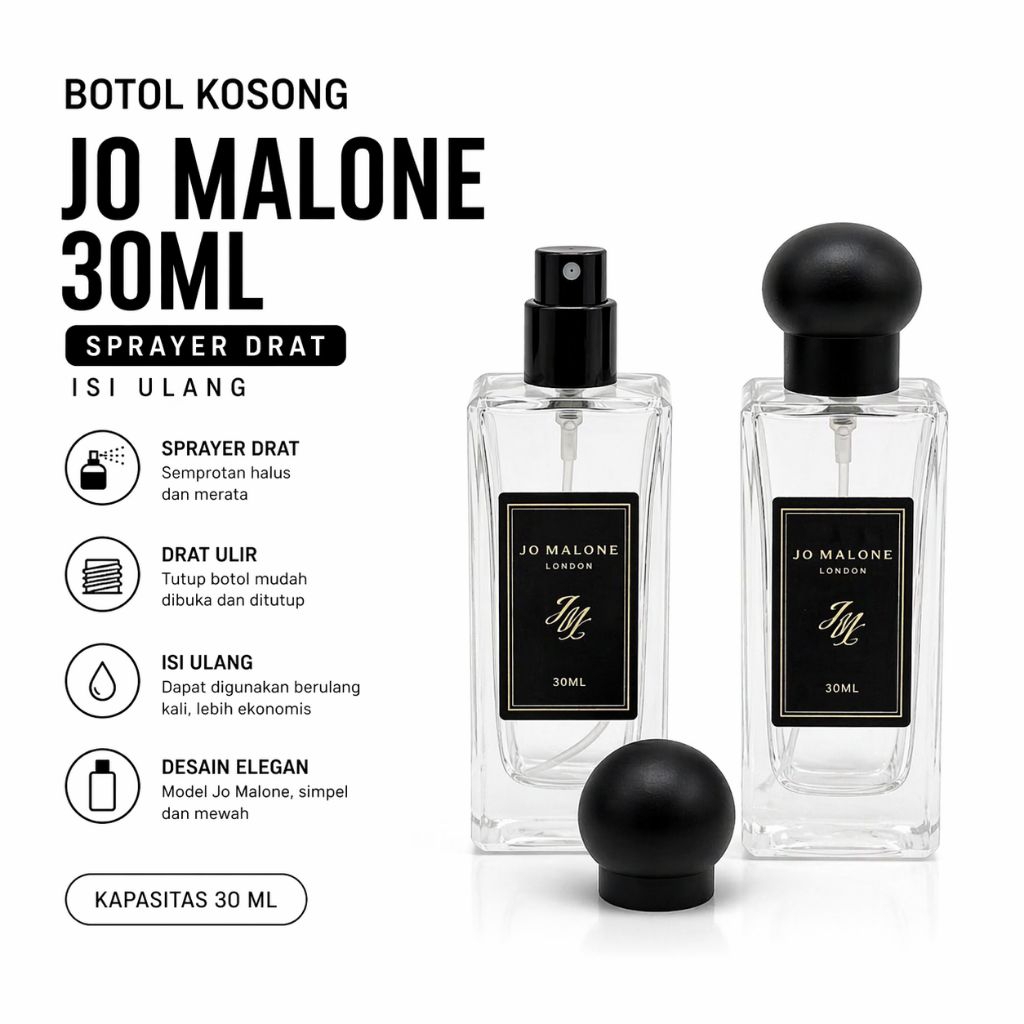 Botol Kosong Parfum 30ml Model Jo Malone | Kaca Tebal | Sprayer Drat Refillable