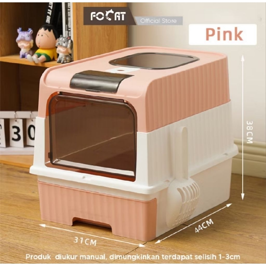 Focat Pet Litter Box Kucing / Cat Litter Box / Box Pasir Kucing / Box Pasir Tertutup Kucing