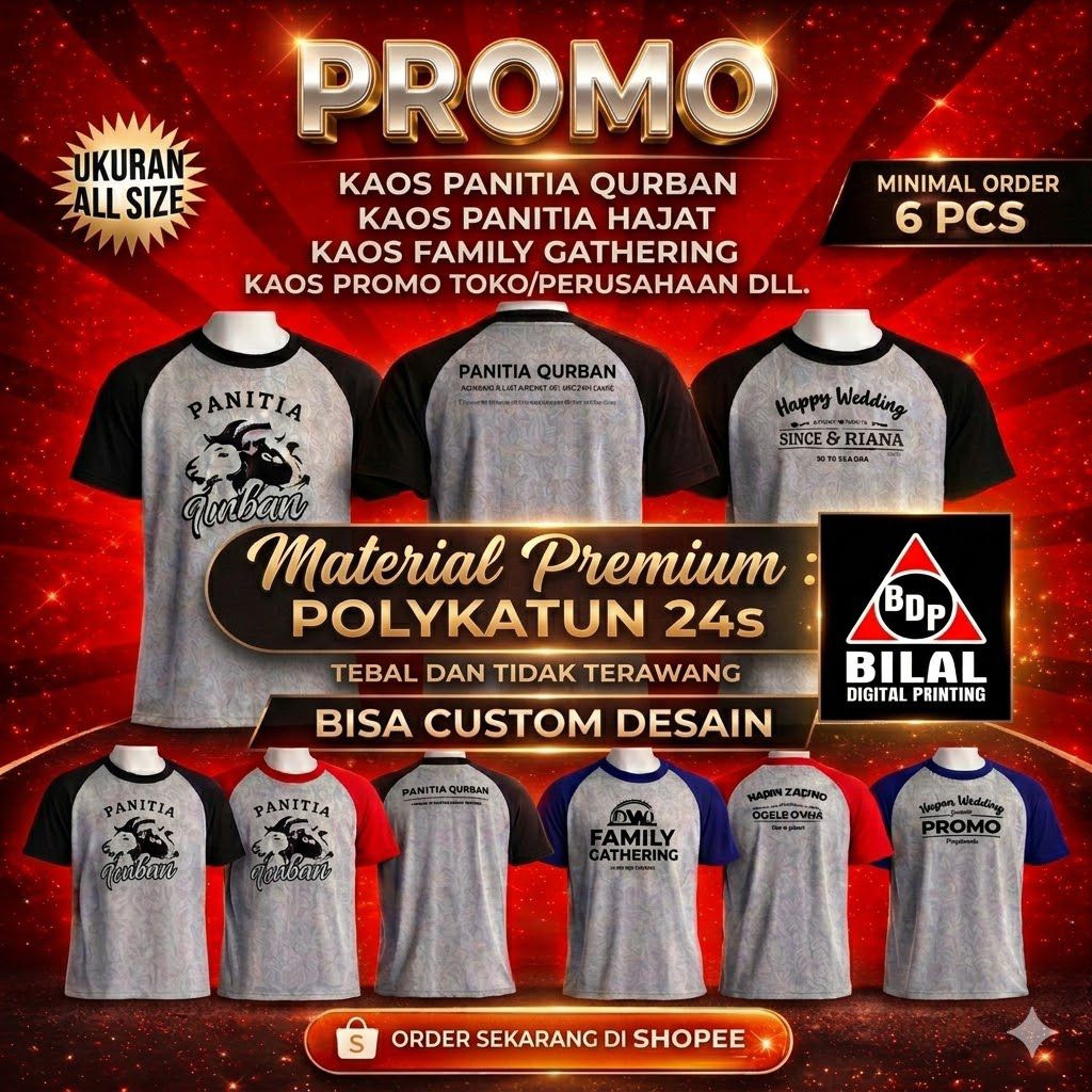 PROMO CUSTOM KAOS PANITIA QURBAN, PANITIA HAJAT,FAMILY GATHERING,PROMO TOKO/PERUSAHAAN bisa costum n