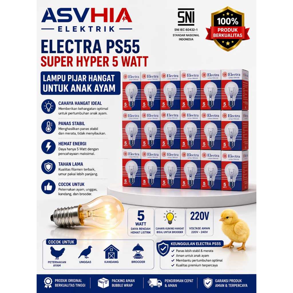 Lampu Bohlam Pijar Electra 5 watt 5w 5watt Lampu Penghangat Ayam Bohlam/Pijar Electra PS55  ps 55 SU