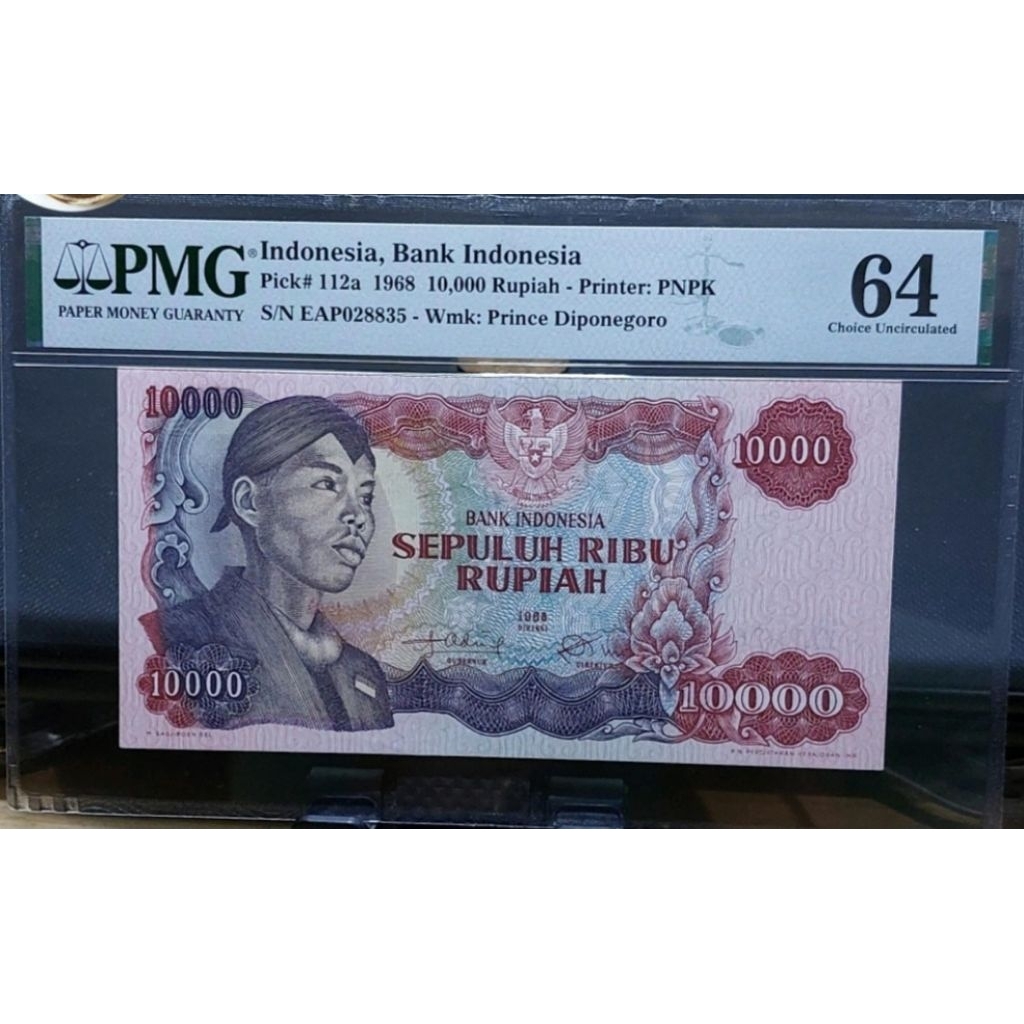 10.000 Rupiah Sudirman, tahun 1968. PMG 64 Choice Uncirculated / UNC