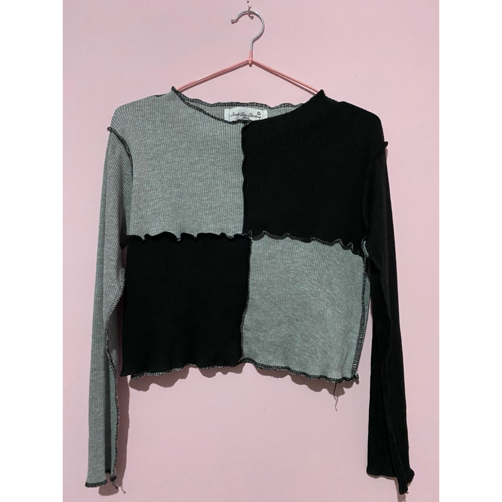 Preloved Crop Top Knit Patchwork Wanita