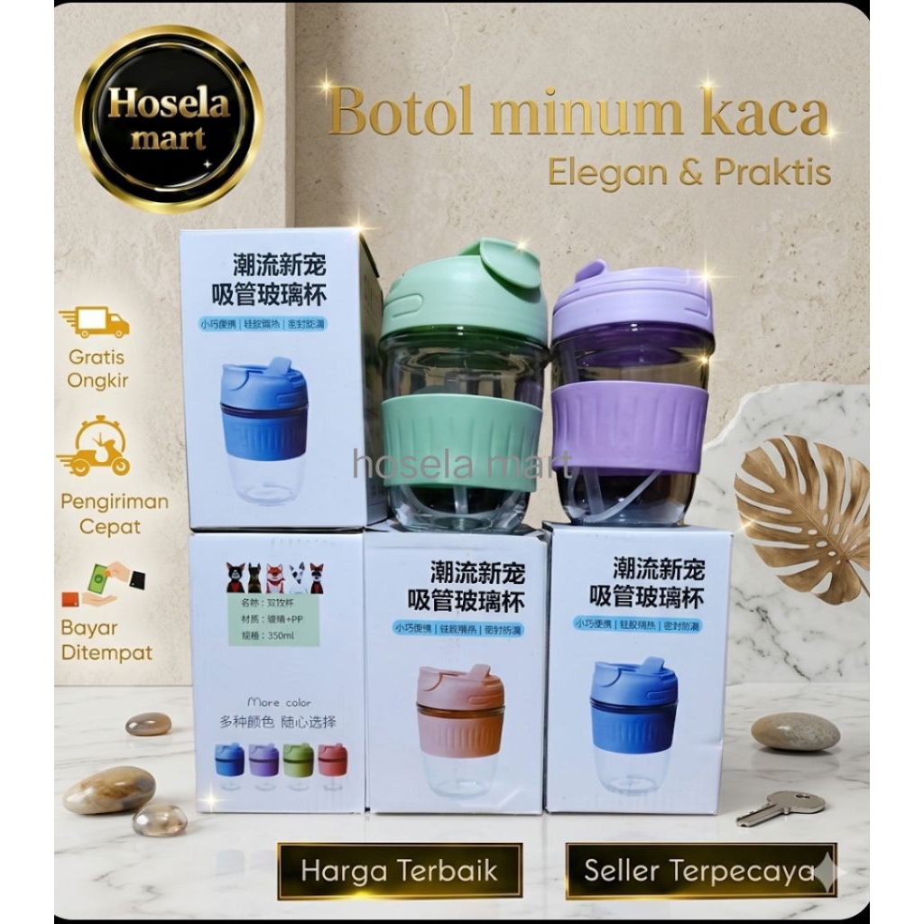 botol minum sedotan / gelas minum sedotan / botol kaca / gelas kaca / botol minuman murah souvenir