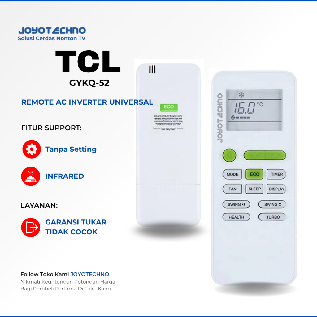 Remote AC TCL Multi ECO X5 Series untuk TCL 22013-004933