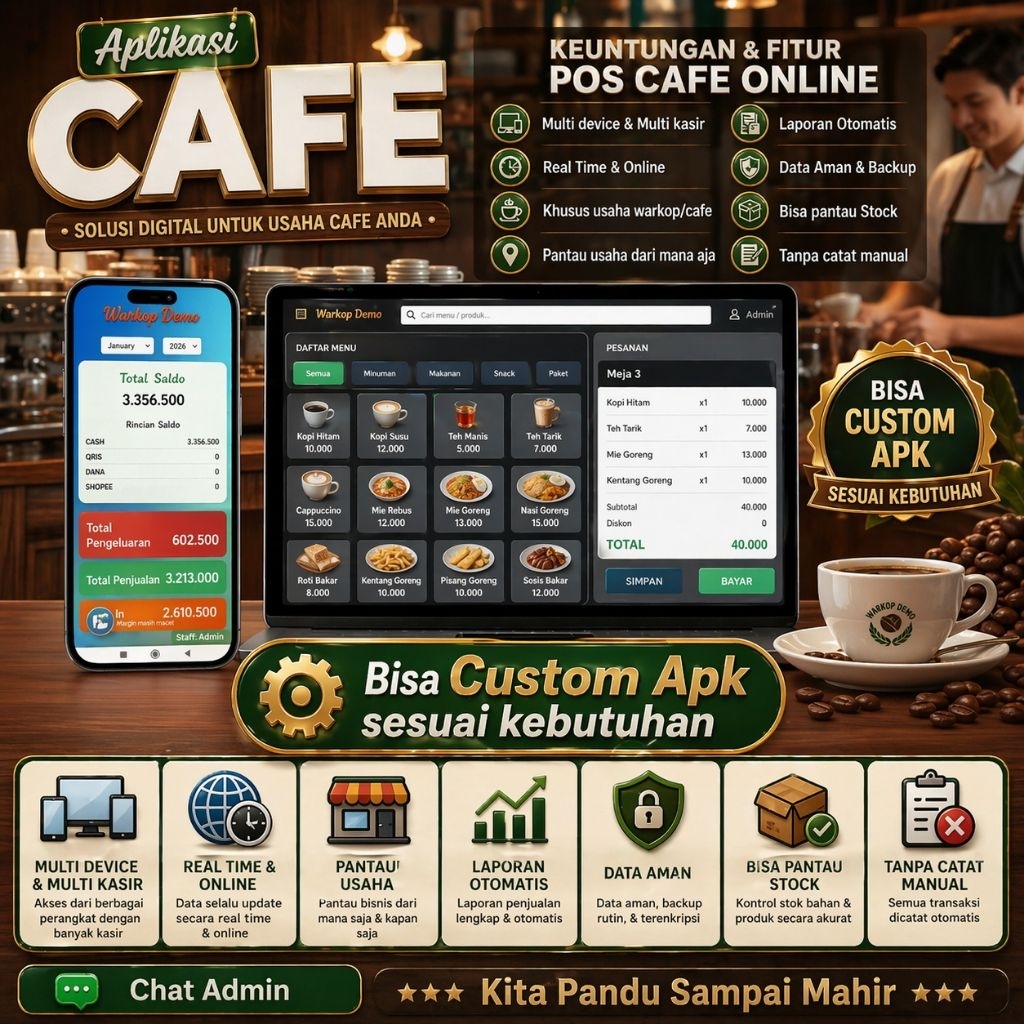 Aplikasi Kasir Digital Cafe & Resto Android - Software Kasir Online Full Fitur Tanpa Langganan Bulan