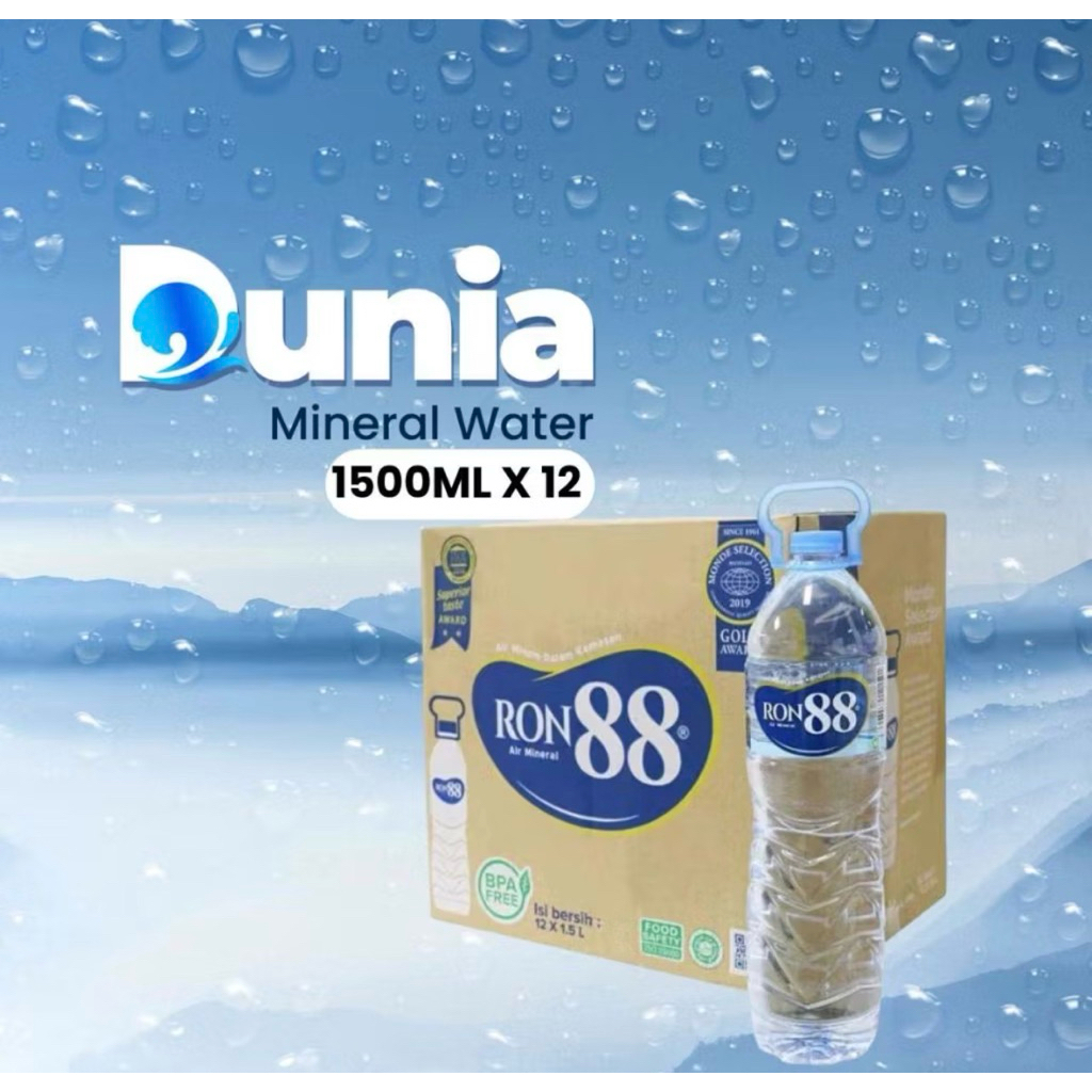 RON88 Alkaline Mineral Water 1500ml PET [ Dus isi 12 Botol Plastik ]