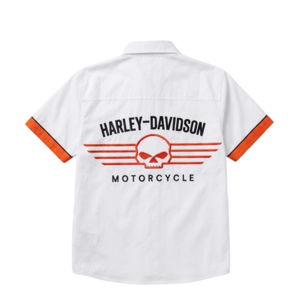 Kemeja Workshirt Harley-Davidson White Rumble Import