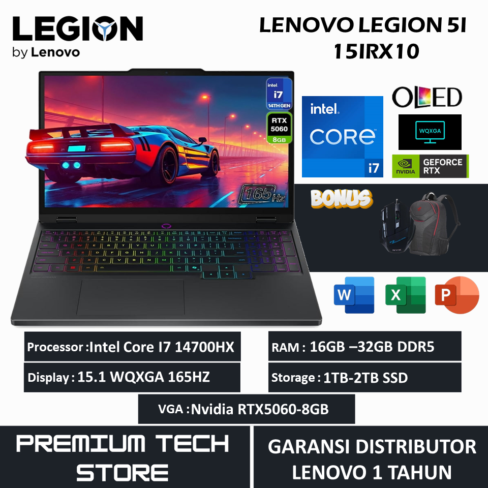 Laptop LENOVO LEGION 5i 15 Intel Core i7 14700HX 32GB 2TB SSD RTX5060 WQXGA OLED 165Hz Windows11Home