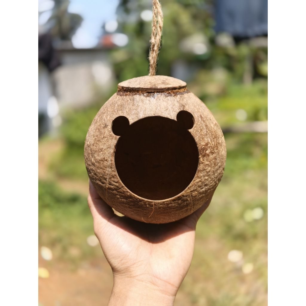 Rumah burung tupai bajing batok kelapa tanpa tambalan