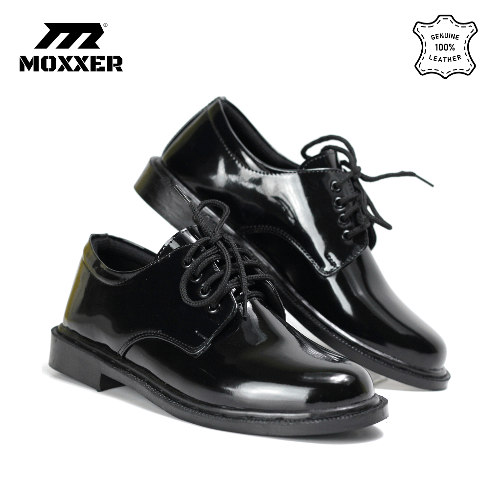 Sepatu PDH MOXXER Sepatu PDH Kulit Asli Pendek 01 TNI Glossy Oxford Hitam Pria Satpam Security Polri