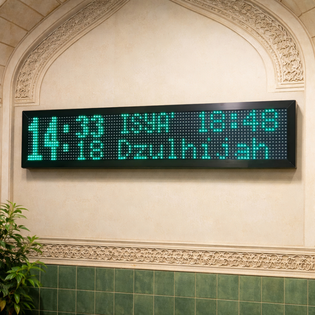 Jam Waktu sholat masjid 3 panel hijau p10