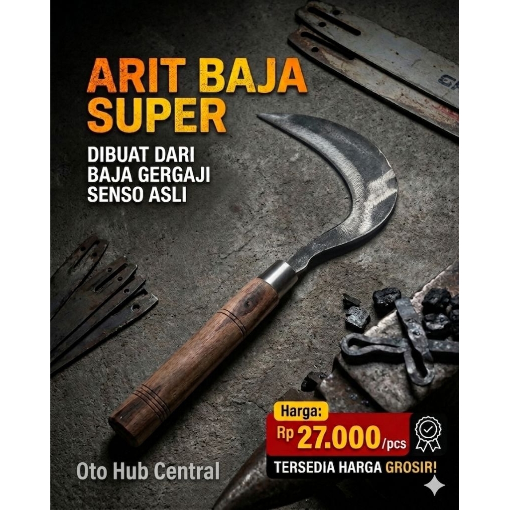 Sabit Arit Rumput Kebun Ukuran Sedang - Bahan Baja Gergaji Senso Anti Patah Tebal 3mm Super Tajam