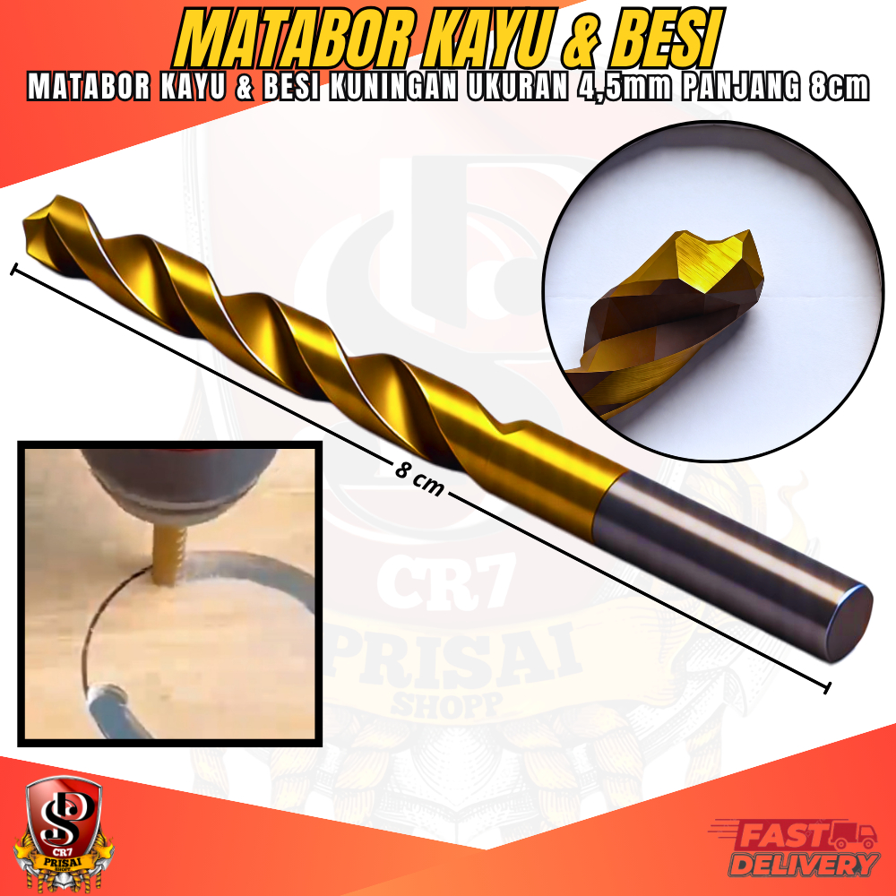 Mata Bor Kayu & Besi Kuningan 4,5mm Panjang 8cm Warna Kuning Untuk Kayu Dan Logam Mata Bor HSS Drill