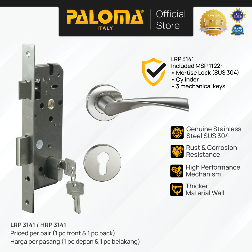 PALOMA Gagang Pintu Door Handle Pintu Roses Lever Engkol Pisah Misah Paket Kunci Pintu Lockset Lock 