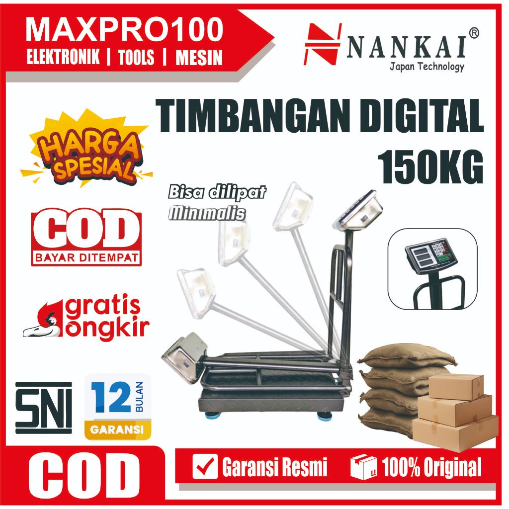 NANKAI Timbangan Digital 150 kg Platform 30x40 cm - Timbangan Duduk Ekspedisi Paket
